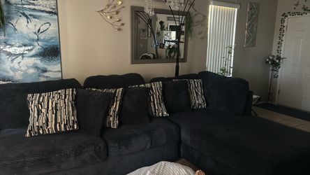 Dark Blue Fabric Sectional Sofa