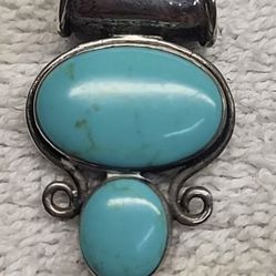 Vintage sterling silver 925 pendant with Turquoise 1.5" Thailand