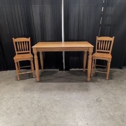 Natural Tone Wood Spindle Back Chair and table