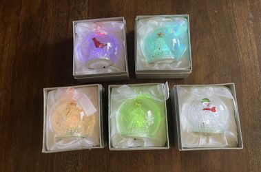 Christmas Holiday Glass Ornament Set LED Colorful Lights