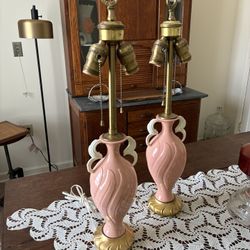 Antique - Qty2 - Lamp / Light DAV Art NY & Lenox Porcelain Coral/ Salmon  Color 