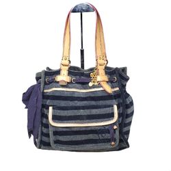 Juicy Couture Women's Purse Vintage Daydreamer Velour Velvet Gray Black Striped Bow Y2K RARE