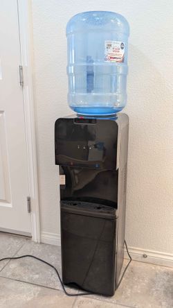 Hot & Cold Water Cooler w/ Cabinet + Bottle, Black