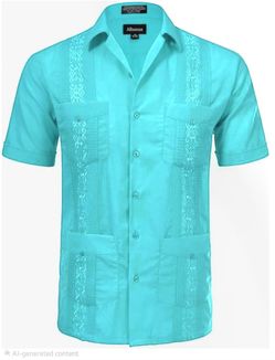 Allsense Men's Short-Sleeve Button-Down Cuban Guayabera Shirt