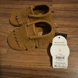 New~Baby Boy’s/Girls’s Wonder Nation Suede Moccasin Booties Genuine Leather Non Marking, Size 3