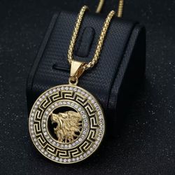 Hip Hop Lion Stainless Steel Gold Plated Zircon Lion Pendant Necklace Men's Pendant Gift Jewelry Stylish