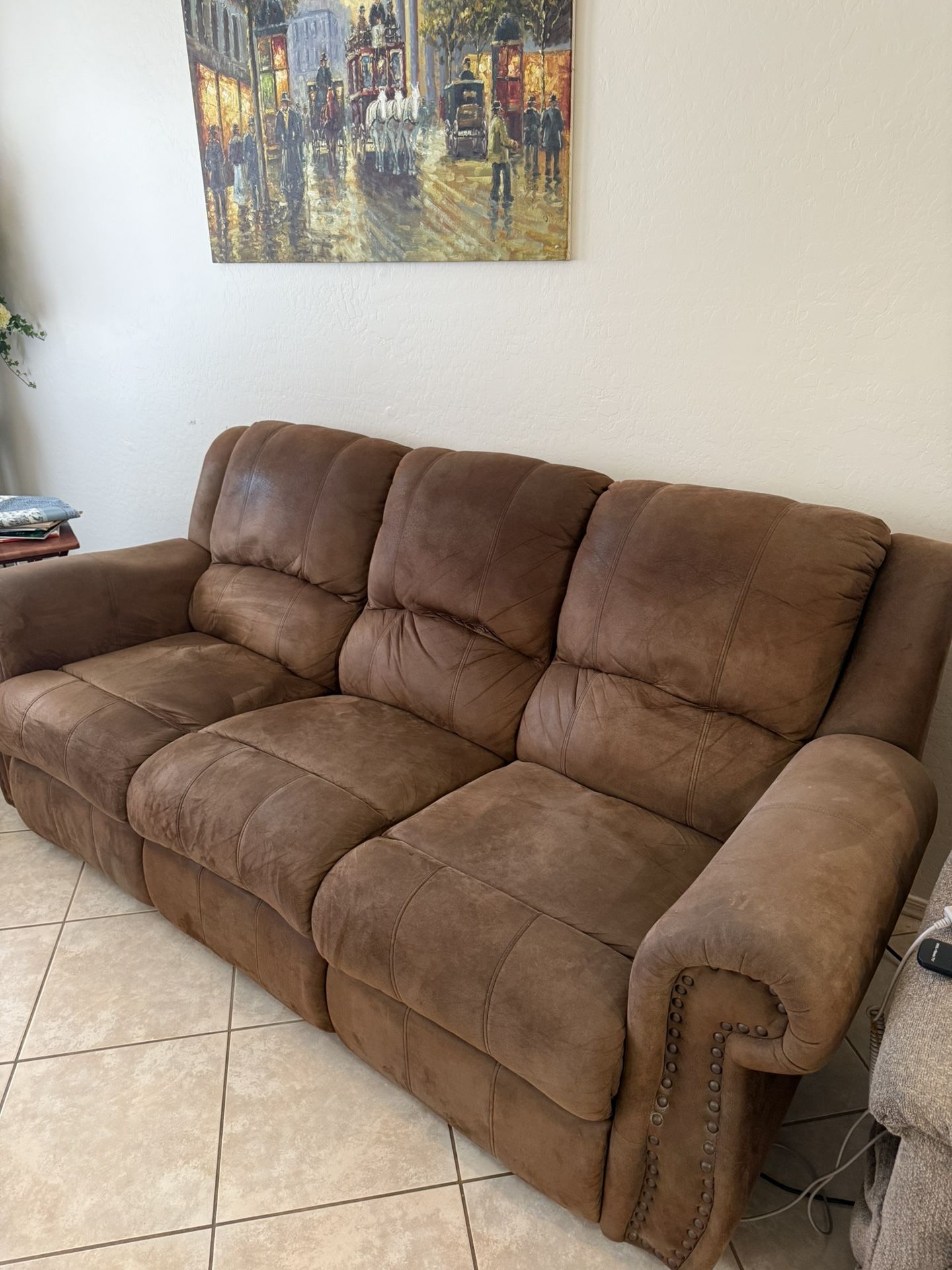 2 Matching Brown Reclining Sofas, Couches (please read description)