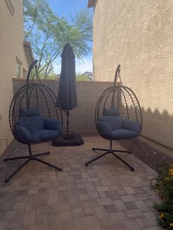Set of 2 Outdoor Hanging Egg Chairs with Stands