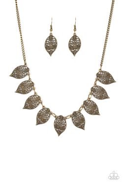 Leafy Lagoon - Brass Necklace and Earring Set