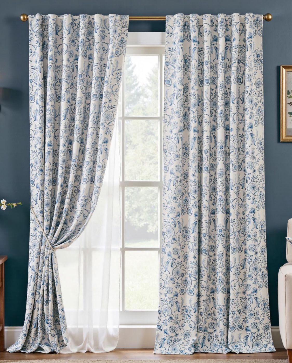 96” Blackout Curtains Blue/Beige