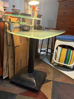 Glass Top Pedestal Desk with Shelf