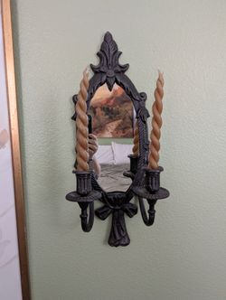 Vintage Cast Metal Mirror Wall Sconce 7x16 in