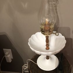 Vintage Unique Centerpiece Lamp With Milk Glass And Hobnail Base 