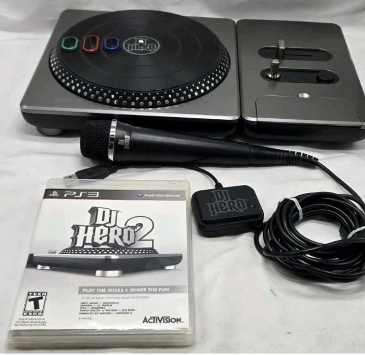 SONY PlayStation 3 PS3 DJ Hero Turntable Bundle W/Game, Dongle, Microphone