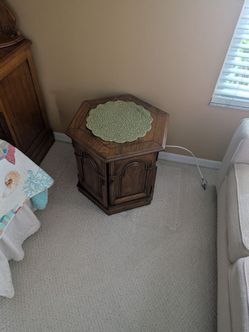 Vintage-Style Hexagonal Wood End Table with Storage