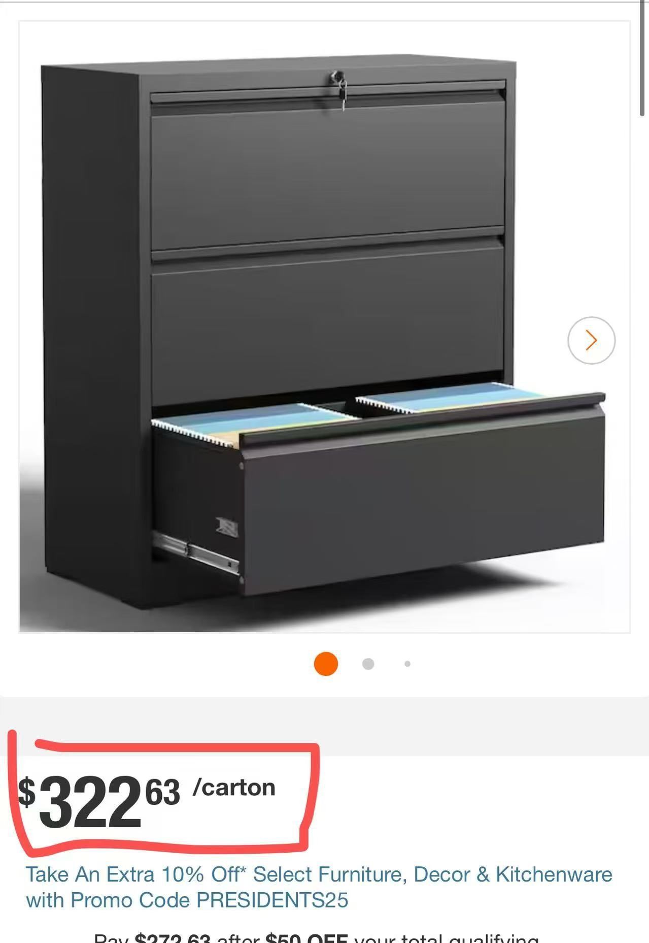 3 Drawer Black Metal Lateral File Cabinet