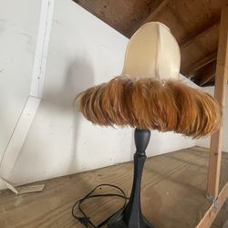Antique Lamp With Feather Shade 