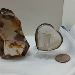 Smokey Quartz Flame And Heart. Stand Not Included 