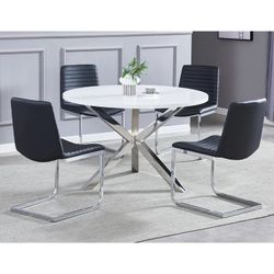 MODERN 5 PIECE ROUND-DINING-TABLE-SET BLACK-CHAIRS-MESA SILLAS