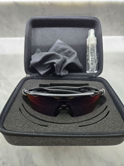Oakley OO9(contact info removed) Shield Cycling Sunglasses Black/Purple Mirrored w/Case