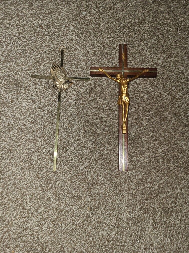 Vintage Solid Brass Crucifix/wood-resin Crucifix