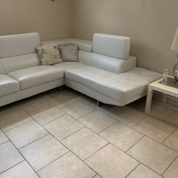 White Leather Two Piece Sectional 