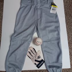 Youth Baseball Softball Pants, Left Handed Glove & Baseball 