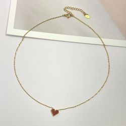 18K Gold Plated Red Heart Pendant Necklace for Women