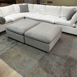 White And Grey Sectional Sofa Modular Washable Cloth Performance 