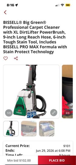 BISSELL® Big Green® Professional Carpet Cleaner with XL DirtLifter PowerBrush, 9-inch Long Reach Hose, 6-inch Tough Stain Tool, Includes BISSELL PRO M