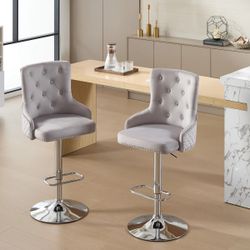 Markfrancis Swivel Upholstered Adjustable Height Counter Bar Stool with Metal Frame (Set of 2)