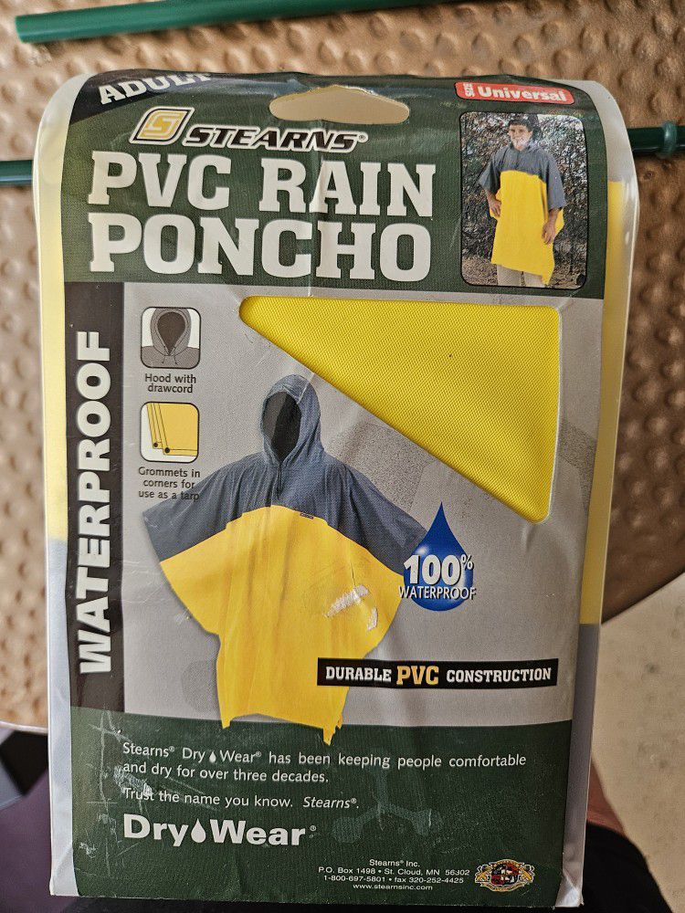 Pvc Universal Fit Rain Poncho. New/ Stearns