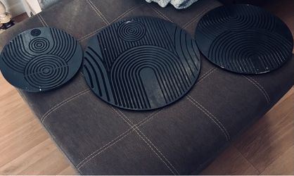 3-piece round black carved wood wall decoration