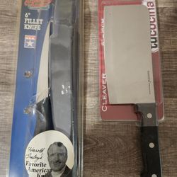 Vintage American Angler 6" Fillet Knife and Tucocina 6" Meat Cleaver