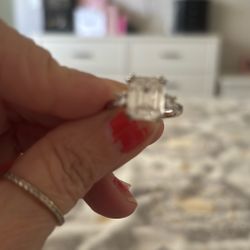 Sterling Silver Emerald Cut Moissanite Ring Size 6