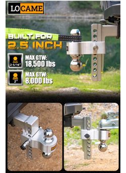 LOCAME Adjustable Trailer Hitch, Fits 2.5-Inch Receiver Only, 8-Inch Drop/Rise Aluminum Drop Hitch, 18,500 LBS GTW-Tow Hitch for Heavy Duty Truck with