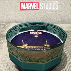 Disney Parks Marvel Cederwood Scented 3 Wick Candle Decorative Glass Holder. New 