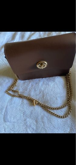 Brown Leather Crossbody Bag with Gold Chain