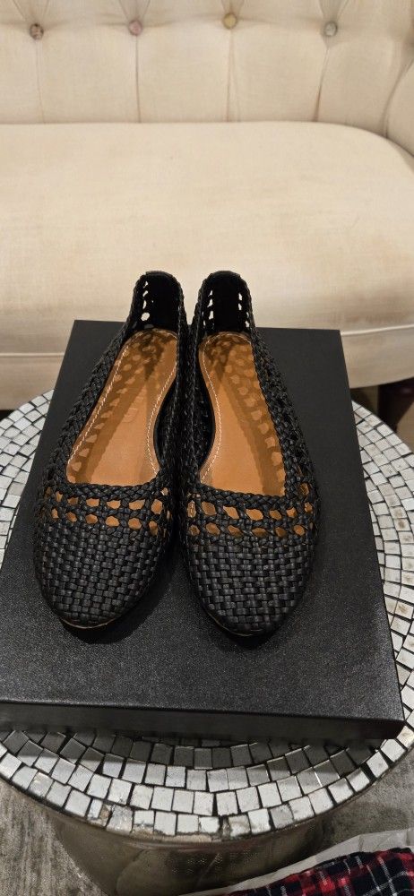 Brand New Staud Nell Crochet Ballerina Hand Woven Black Shoes. Size 7.5