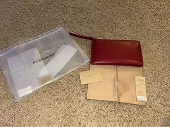 Burberry Red Leather Wristlet Clutch
