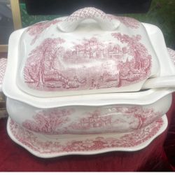 British Pink Toile Soup/serving Tureen - $100