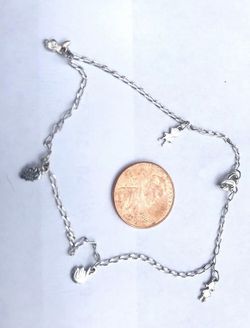 18K White Gold Dainty Anklet with Charms, 9”