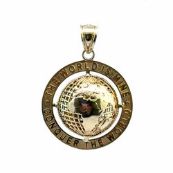 Men’s or Women’s 10k Yellow Gold 1.25” Inch The World is Mine Conquer The World The World is Yours Live it Up Double Sided Pendant GP3119348