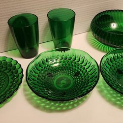 Vintage Green Glass Set