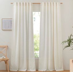 New NICETOWN Extra Long Semi Sheer Linen Curtains for Living Room, Rod Pocket & Back Tab Privacy with Light Filtering Linen Weave Burlap Window Treatm