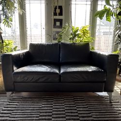 Black Faux Leather Sofa Loveseat - Good Condition - Available June 20 - MOVING SALE 