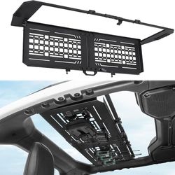 Rear Overhead Molle Panel Compatible with Wrangler 2018-2026 JLU 4-Door (Only for Hard Top), Wrangler Cargo Roof Rack Storage, No Drilling, Fold Down