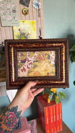Woman resting in a clearing • Framed 5x7 Vintage Art