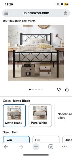 Matte Black Metal Twin Bed Frame