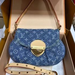 Non-adjustable shoulder strap with lock closure, classic print, denim, Yuanbao bag, underarm bag, handbag, shoulder bag, women's blue